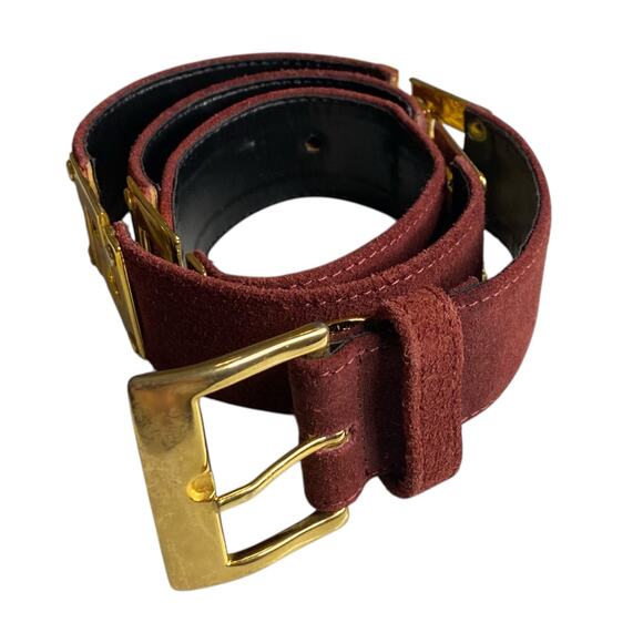 Vintage Greca Goddess Medusa Head Suede Burgundy Belt with Golden Hardware main image 10
